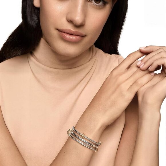 Tri Color Stainless Steel Gold and Rose Gold Stacking Bracelet No Tarnish - Picture 2 of 7